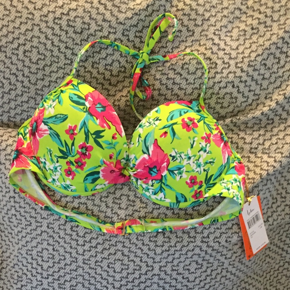 Lelani Bikini Neon Green and Pink FloralTop